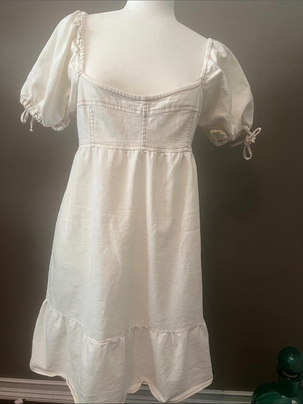 White Puff-Sleeve Midi Dress - Classic Square Neck